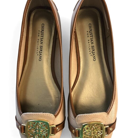 Christian Soriano for PL Tan Flat Womens Shoes with Gold Emblem Detail on Toes 7 - Picture 3 of 9